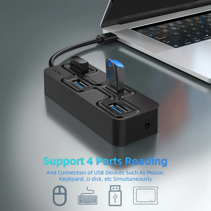 USB3.0 Hub 4 Ports 5Gbps USB Hub Splitter Supports Hard Disk Printer With DC Power Port Docking Station HUB