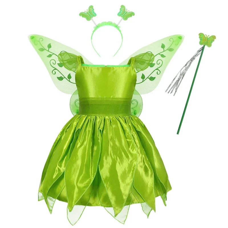 Kids Peter Pan Cosplay Costume Green Elf Elves Outfit girls Princess Tinkerbell Dress Wings Halloween Costumes for boys girls