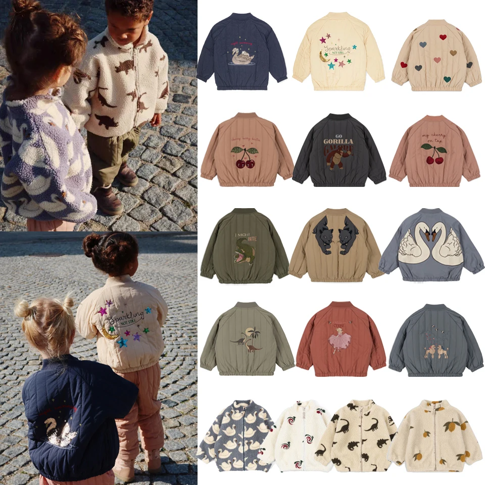 2024 Autumn Winter KS Children's Embroidery Jackets Girls' Cotton Outerwear Baby Clothes Boys' Plus Fleece Coats Kids' Clothing