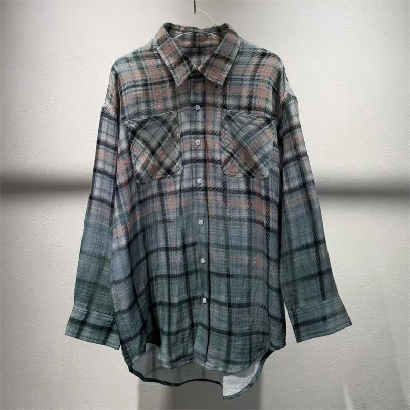Women's shirt New high-quality pure cotton plaid Women's blouse for autumn 2025 Single breasted loose thin coat tops for woman