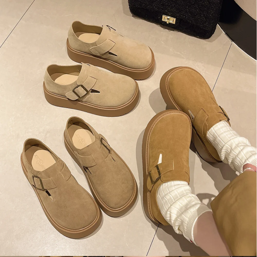 2024 Autumn Women Flat Platform Shoes Retro Casual Loafers Woman New All-match Suede Fur Chunky shoes Zapatos De Mujer Moccasin