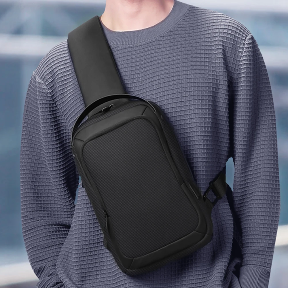 HcanKcan Shoulder Bags Men Fashion Sling Crossbody Bag For Male Chest Bag New Fashion Black Messenger Bag With USB Charging Port