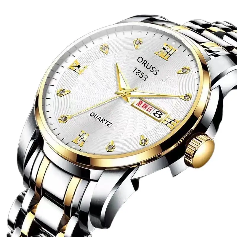 Men's Quartz Watch Waterproof Luminous Male Business Wristwatch Calendar Diamond Inlay Fashion Watches for Daily Wear Outdoor