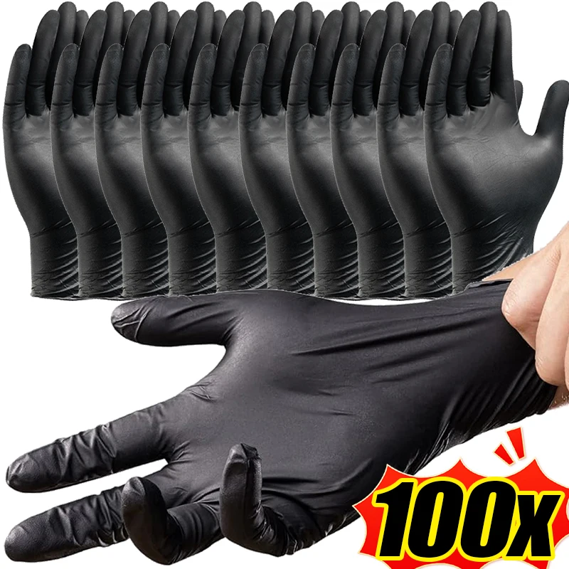 1/50pairs Disposable Gloves Black PVC Nitrile Kitchen Cooking Textured Hair Dye Mechanic Tattoo Household Cleaning Work Gloves