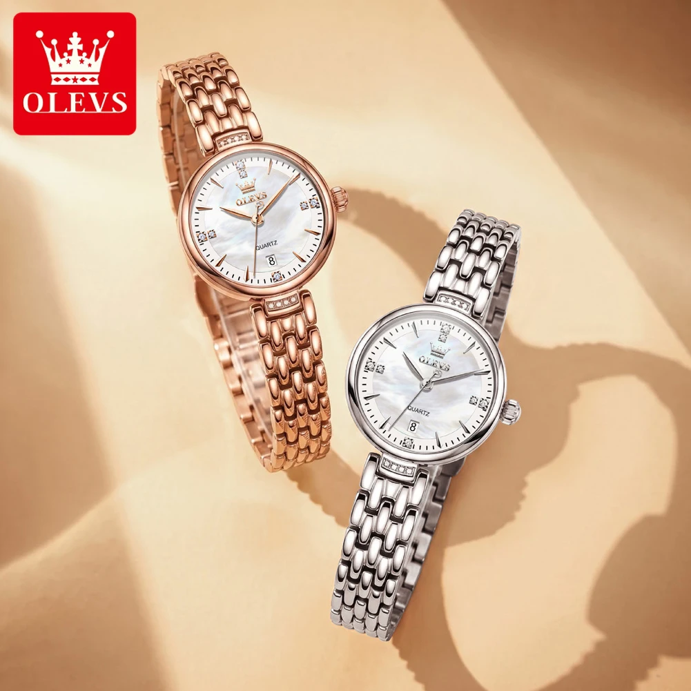OLEVS 5710 Quartz Movement Watch For Women Stainless Steel Strap 30m Waterproof Diamond-set Dial Fashion Date Window Watch