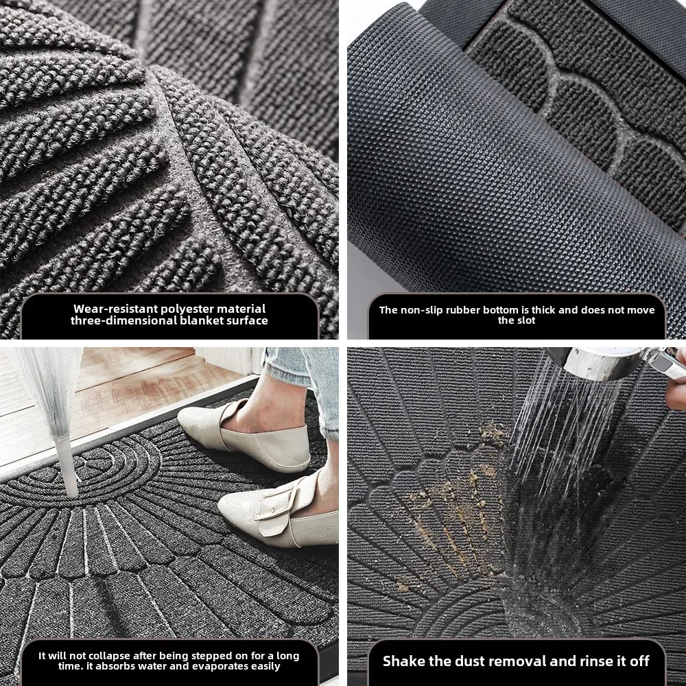 European Semi-circular Polyester Rubber Doormat for Home Outdoor Door Mat Non-slip Wear-resistant Dust Removal Floor Mats