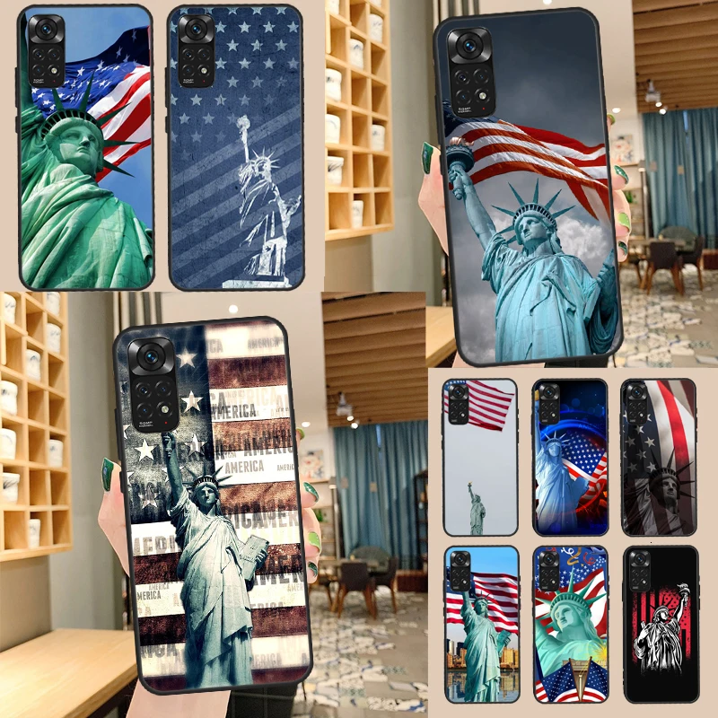 America Flag Statue of Liberty Case For Xiaomi Redmi Note 11 10 9 8 12 Pro 10S 11S 12S Cover For Redmi 9 10 10A 9C 10C 12C