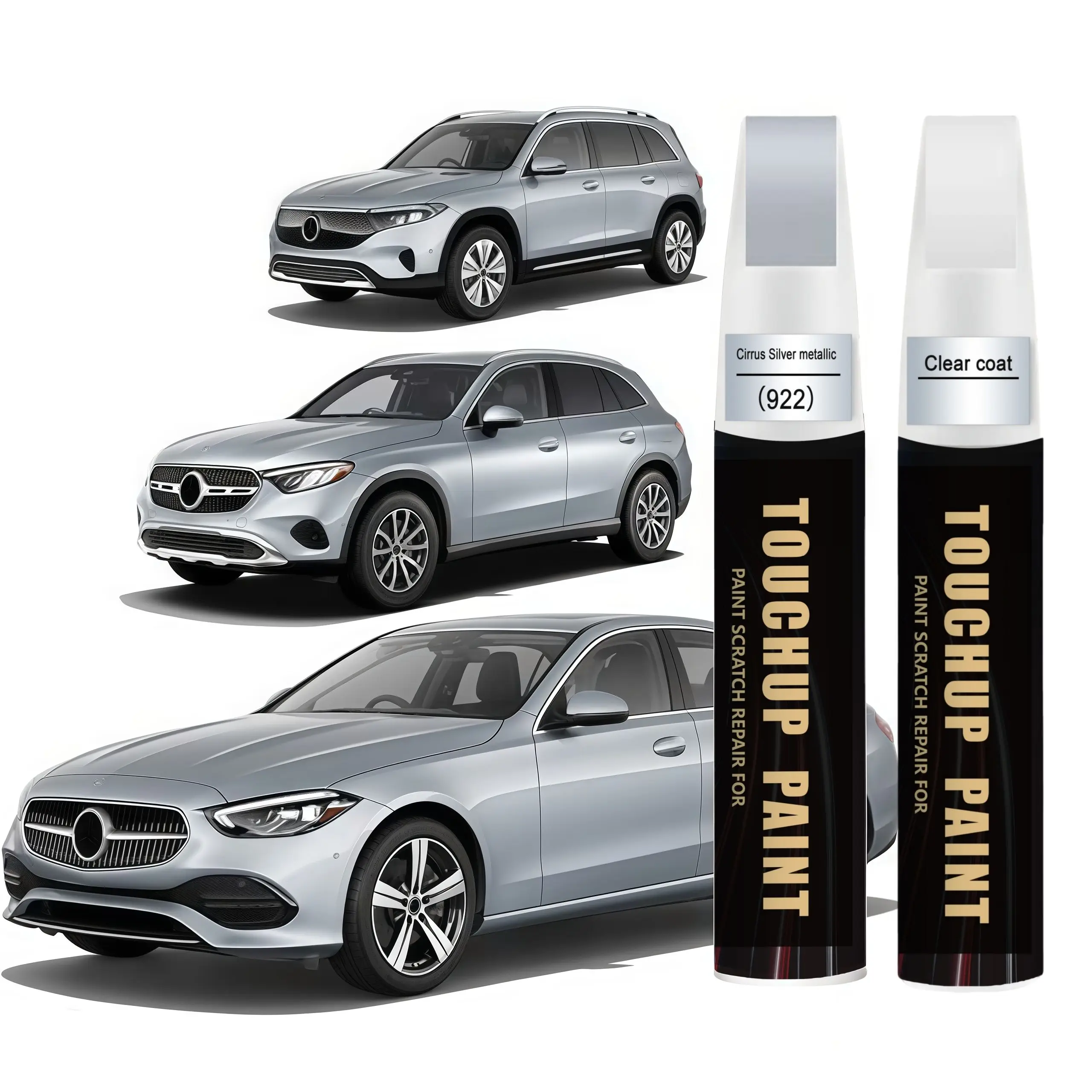 Cirrus Silver metallic 922 for Mercedes-Benz Touch Up Paint Kit[2K Clear Coat Included],Exact Color Match Touch Up Paint