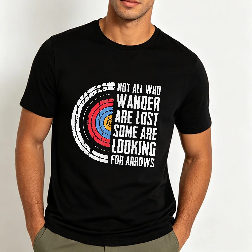 Archery Graphic T Shirt Not All Who Wander Are Lost Looking for Arrows Vintage Distressed Target Bow Print Tee
