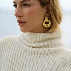 Stainless Steel Gold Plated ew Arrival Minimalist Stripes Hoop Earring Women Tarnish Free Chunky C Stud Earrings