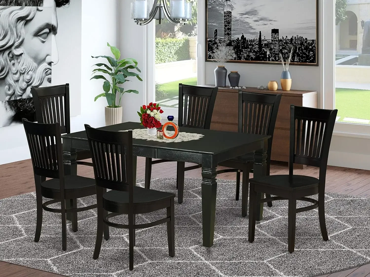 

WEVA7-BLK-W Weston 7 Piece Room Furniture Set Consist of A Rectangle Kitchen Table with Butterfly Leaf and 6 Dining Chairs