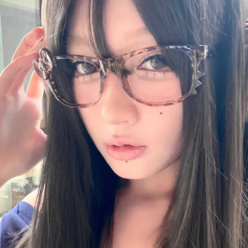 2025 Y2K 레오파드 프린트 리본 안경 여성 소녀 레트로 일본 한국 렌즈 없는 안경 장식 액세서리