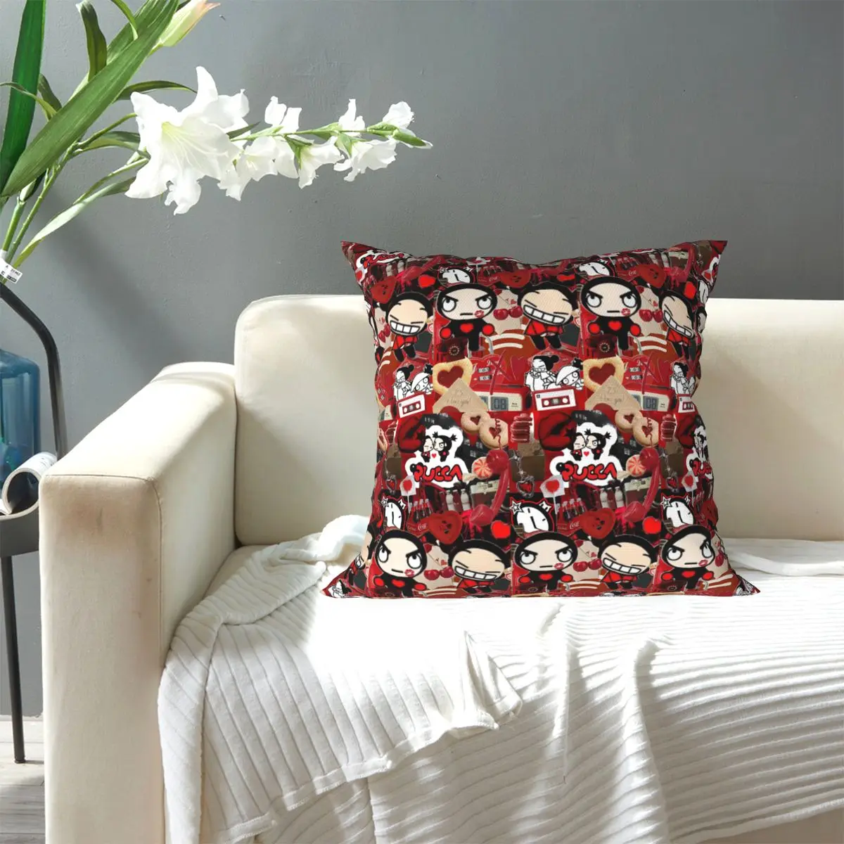 Pucca Love For You Red Square Pillowcase Pillow Cover Cushion Decor Comfort Throw Pillow for Home Sofa