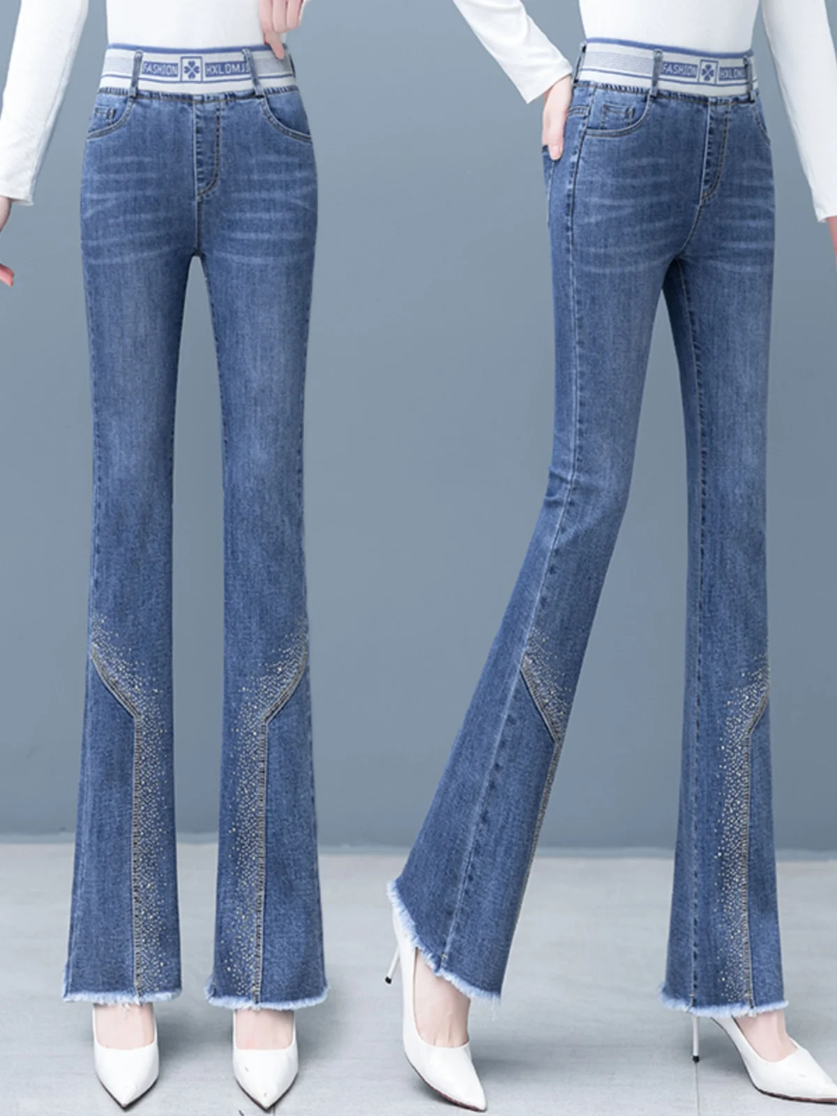 High Waist Bell Bottom Jeans Women's Spring Autumn 2025 New plus Size Elastic Slimming Stretchy Frayed Micro Flared Pants