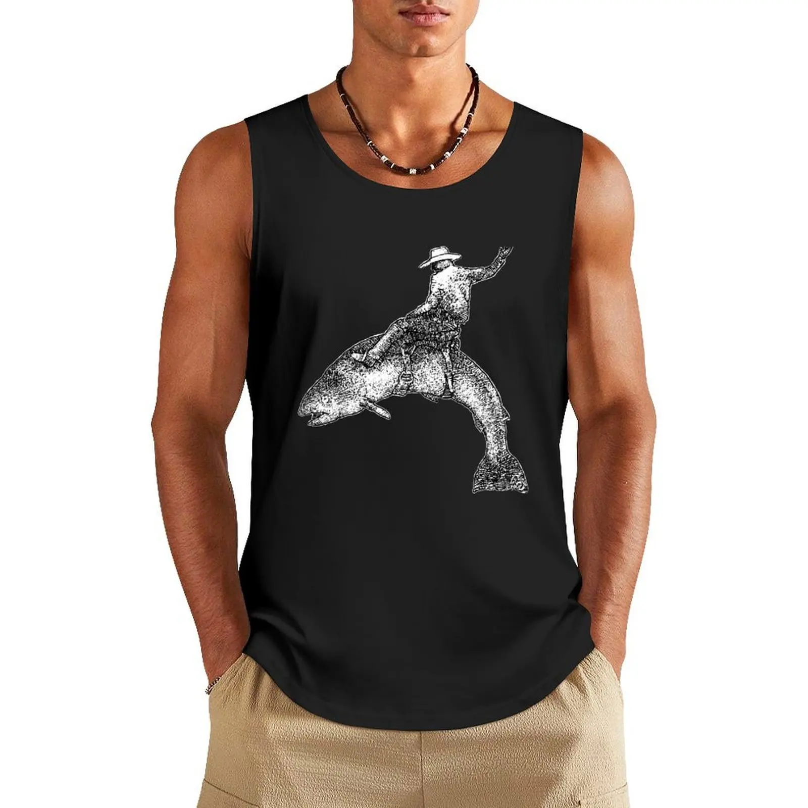 

Fish Cowboy Tank Top gym clothes man fitness male top sleeveless Men's t-shirts