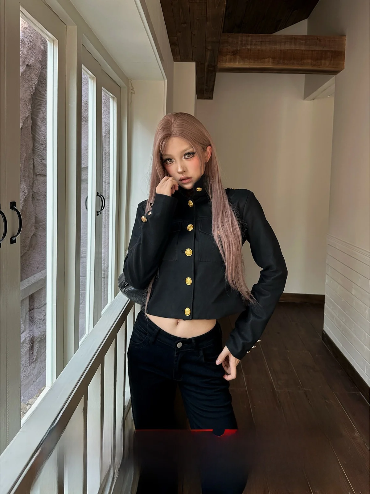 

GOGOBURN American High Street ort Collar Bla Women's Jaet 2025 New Autumn Versatile Outerwear Retro Sle Long Sve