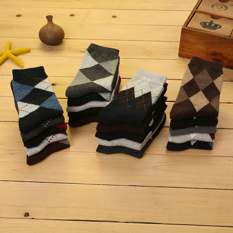 5Pairs Athletic Crew Dress Autumn Winter Men Thickened Warm Rabbit Wool Sock Jacquard Business Men mid-calf 8W219