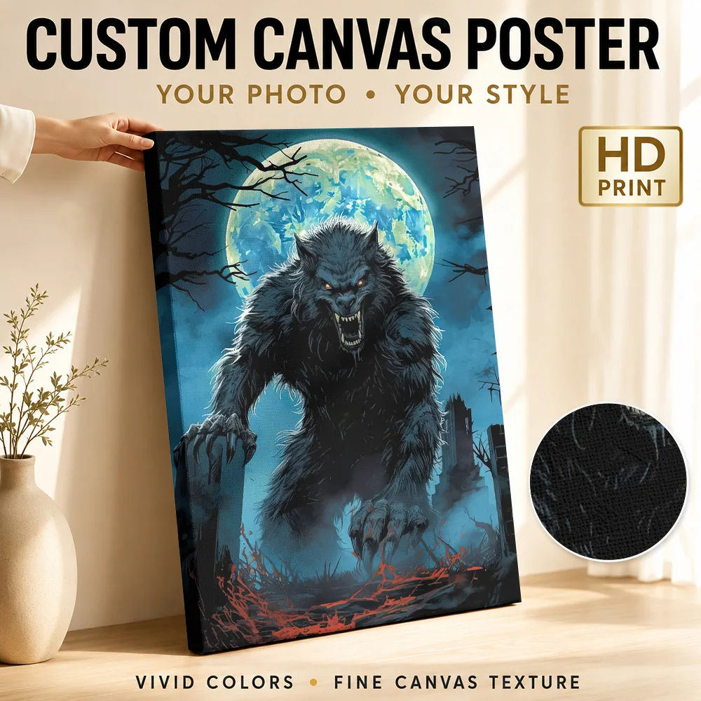 Werewolf Under Full Moon Canvas Painting Poster Custom Modern Pop Culture Wall Art for Game Room Decor Ready to Hang Home Gift