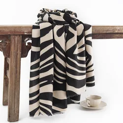 Fashion All Stripes Imitation Cashmere Scarf women's Winter New Cold Neck Girdle Elegant Temperament Warm Shawl 24W043