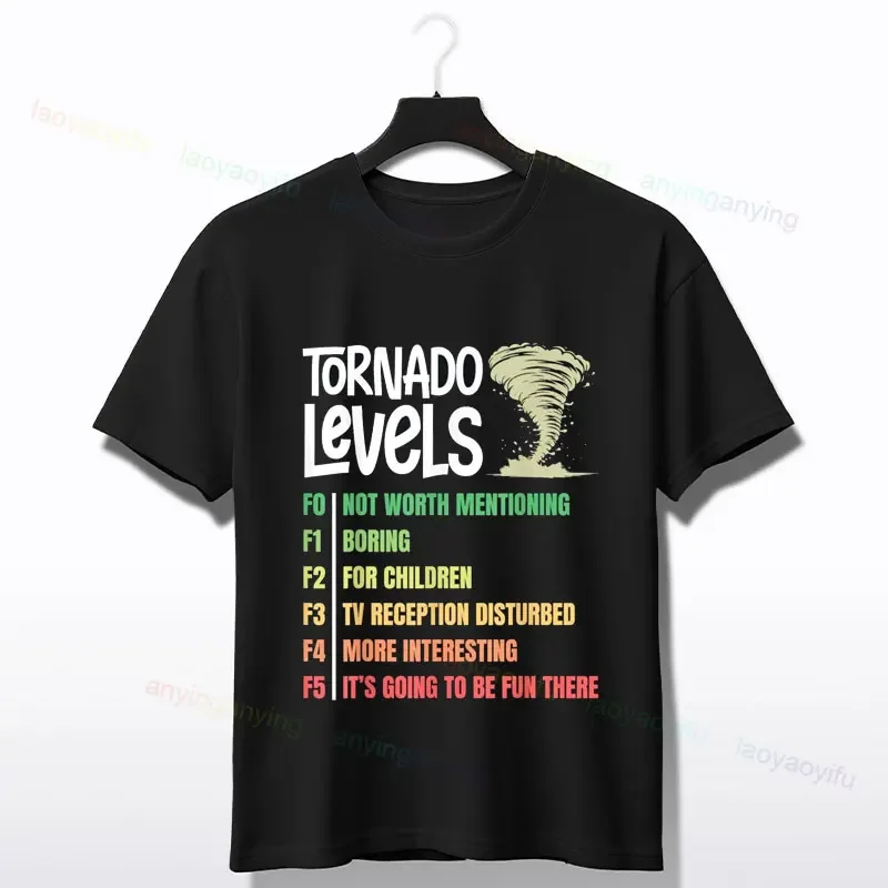 

Tornado Levels Funny Meteorology Graphic Tee Cotton Short Sleeve Round Neck for Weather Enthusiasts