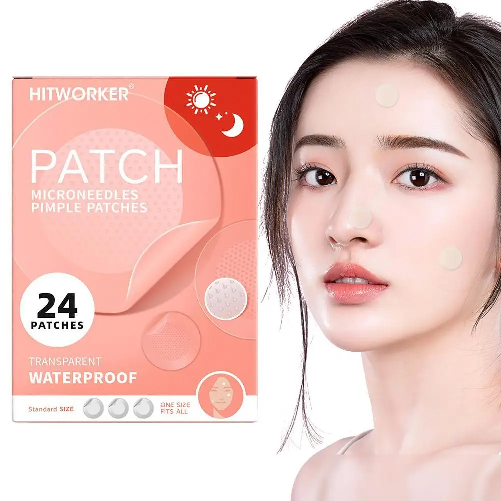Parche para acné con microagujas, 24 Uds., suave, no irritante, purificador de poros, parche transpirable para espinillas, herramienta coreana para el cuidado de la piel Facial diaria