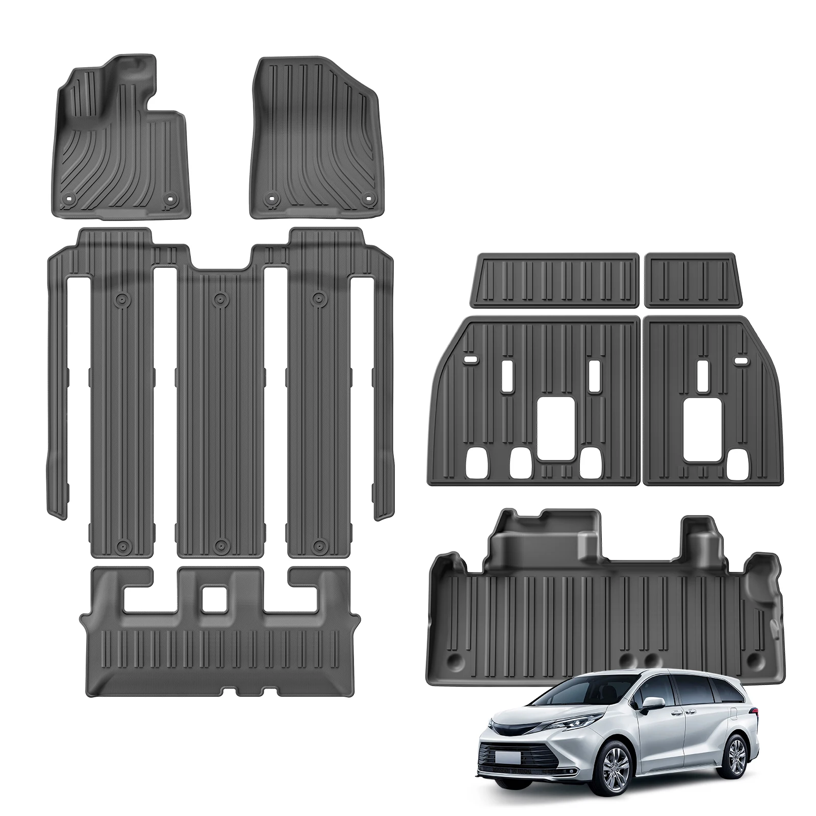 for 2021 - 2023 2024 Toyota Sienna (Only for 7 Seat) Car Floor Mats Cargo Liner Trunk Pad TPE 3D Foot Mat Black Left Rudder