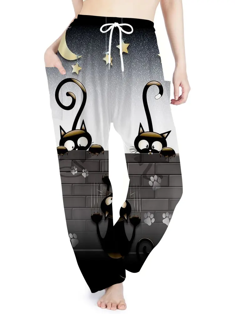 

Summer Fall Ladies Bohemian Holiday Pants Casual Fashion Avant-garde Card Fashion Pants Cat Print Pants Bohemian Print