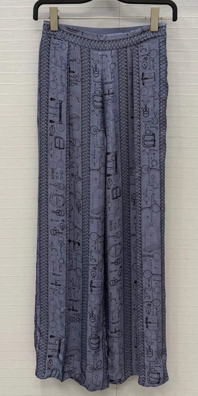 27ss 100% Silk long pant brand gothic print trousers designer fashion clothing for women