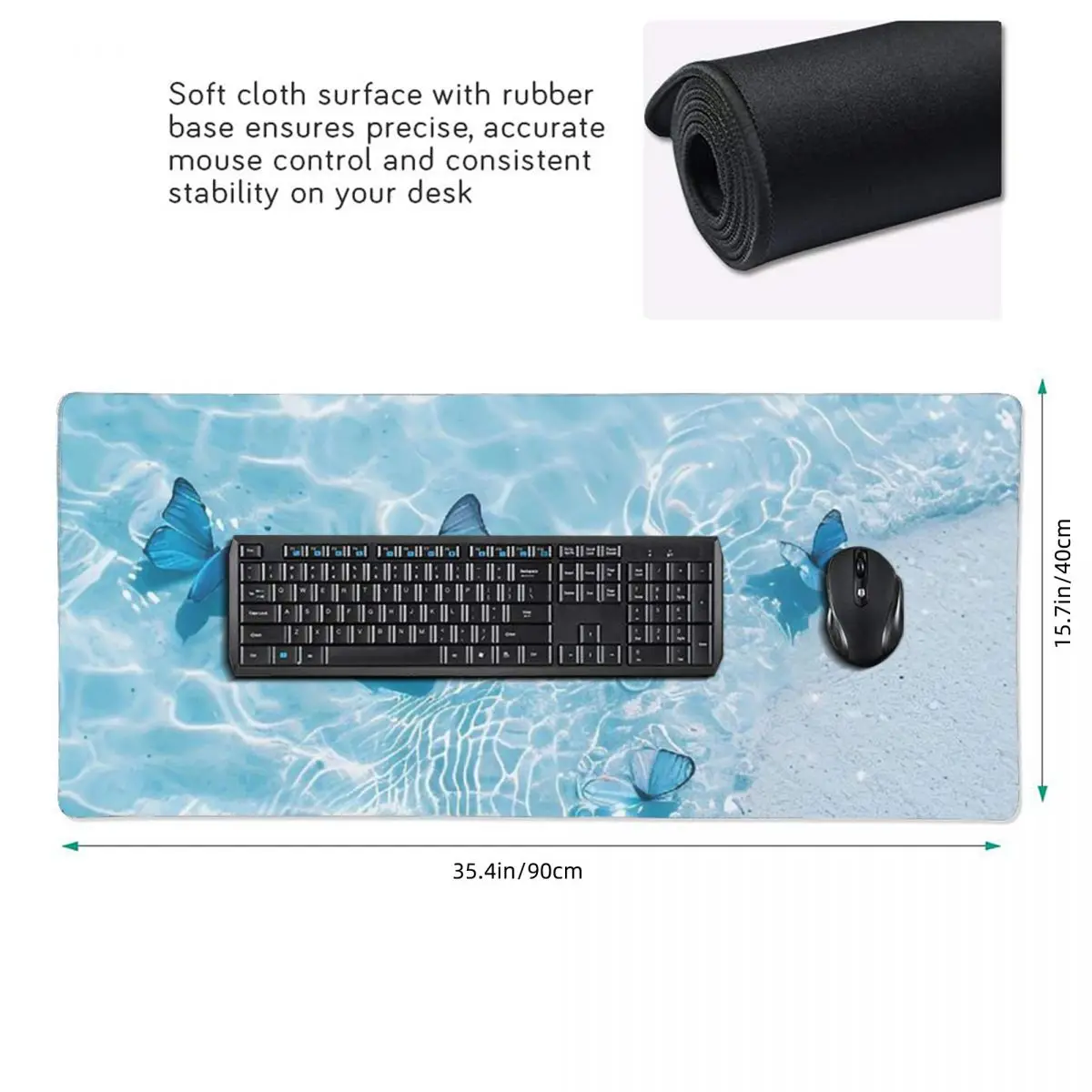 Sparkling Sea And Butterflies Large Mouse Pad Computer Keyboard Mouse Mat Gaming Laptop Desk Mat Office Accessories Table Mats