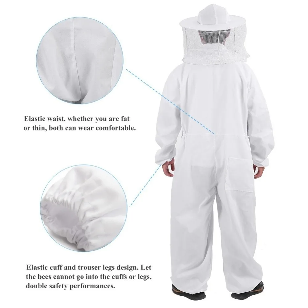 Professional Beekeepers Bee Suit Breathable Veil Hood Hat Beekeeping Suit Jumpsuit Anti-Bee Elastic Cuff Bee Repellent Clothing view 4