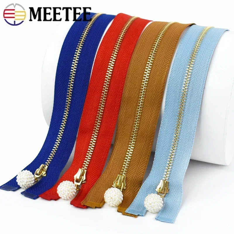 2/5Pcs Meetee 3# Metal Zipper 15-30cm Close-end 40-70cm Open-end Zippers Coat Jacket Clothes Decor Zips Gold Teeth Zip Sewing