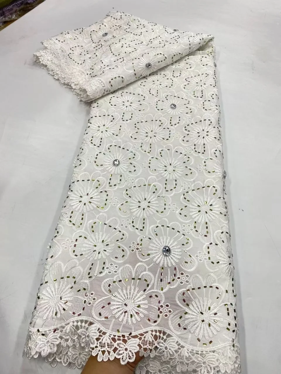 

2026 Nigerian High-Quality Tulle Lace Fabric for Sewing Wedding Party Dress Chiffon Guipure Embroidery Cotton 5Yard JL574