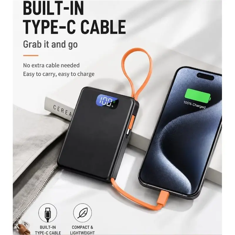 Solder-Free Battery Case For 4Pcs 18650 Cells DIY Power Bank Shell Integrated Type-C Cord 22.5W Fast Charging