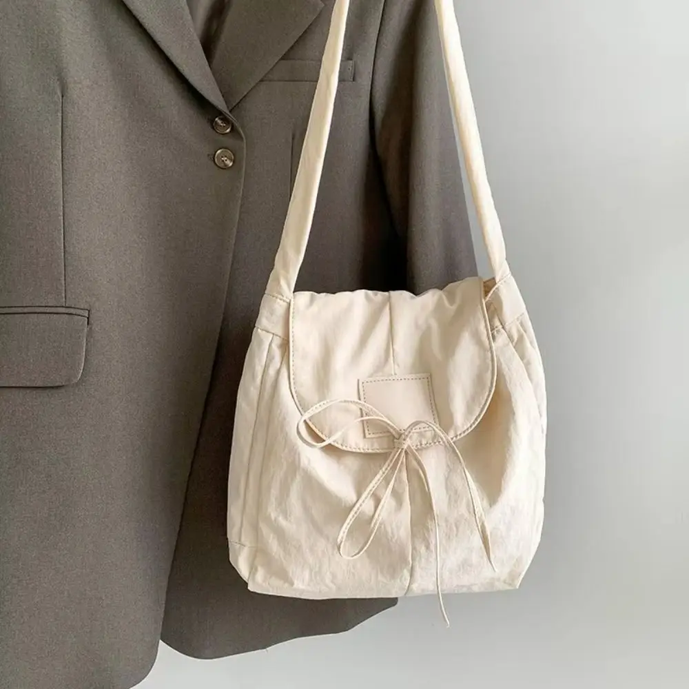 

Korean Style Flap Nylon Bow Crossbody Bag Large Capacity Messenger Bag Light Soft Nylon Bag Niche Design Tote Bag Shoulder Bag