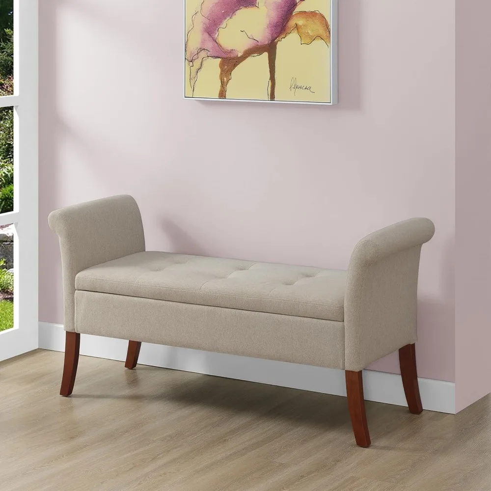 Transitional Style Upholstered Storage Bench 51.5 - Comfortable Ottoman for Living Room Window Seating