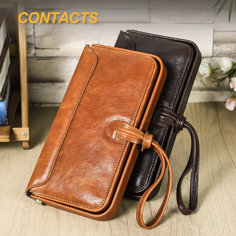 Ladies Full Grain Lamb Leather Handbag with Wrist Strap And Fashionable Metal Clasp Stylish Genuine Leather Wallet