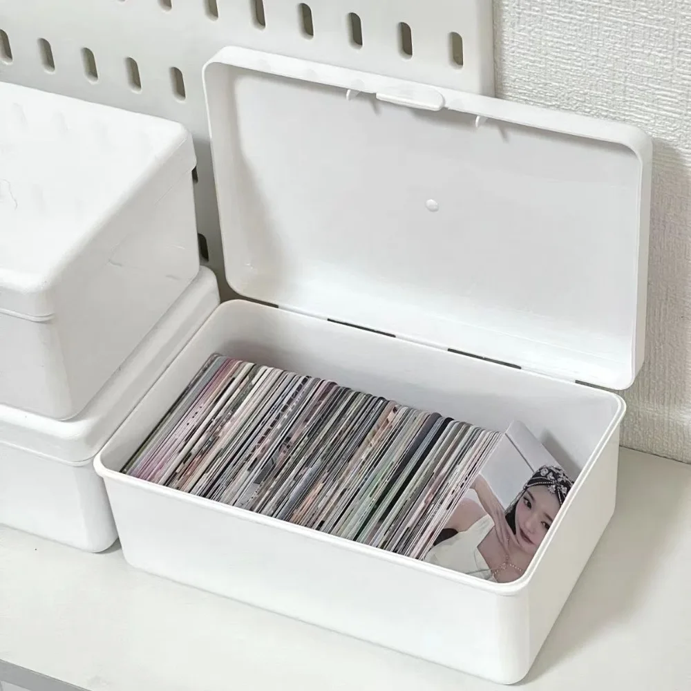 New White Storage Box Dustproof Plastics Photo Collect Box Flip Cover Picture Holder Stationery