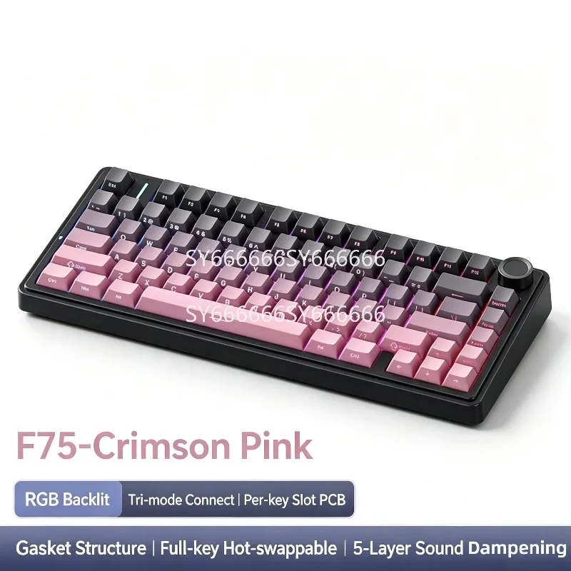 75% Triple Mode Wireless Custom Mechanical Keyboard RGB Side Printed Keycaps Gaming Esports For AULA F75