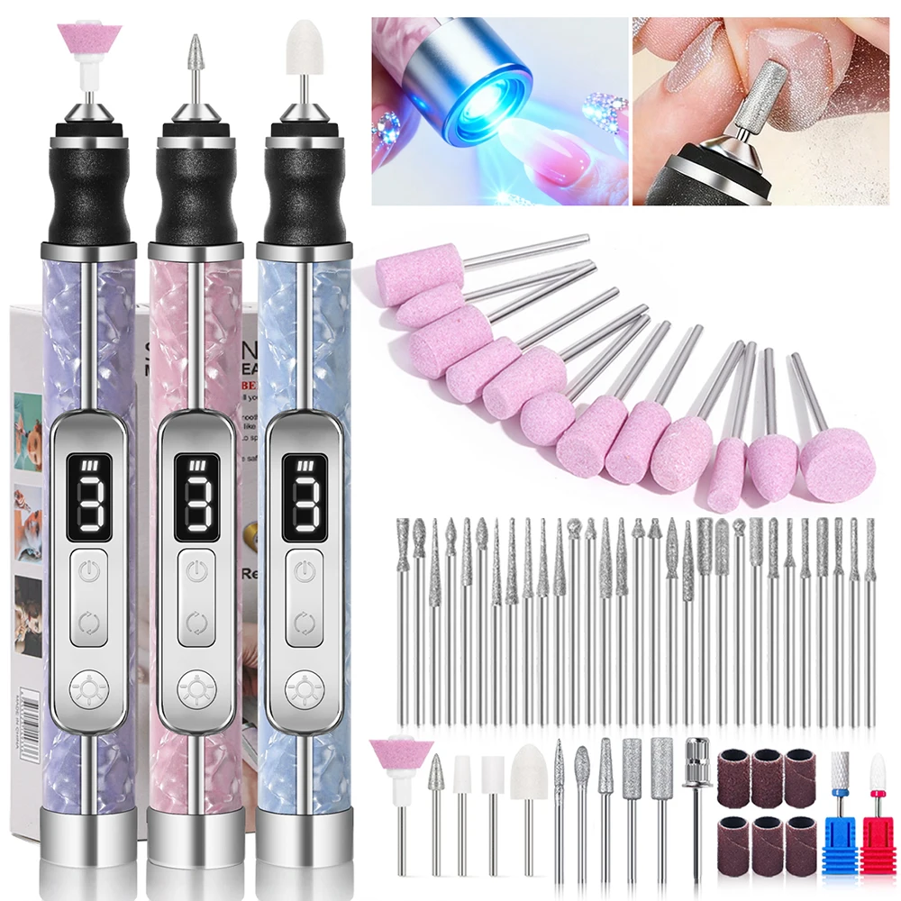 2 In 1 Professional Nail Polishing Machine With Nail Lamp Rechargeable Nail Drill Multiple Gears Low Noise Nails Sander File Set