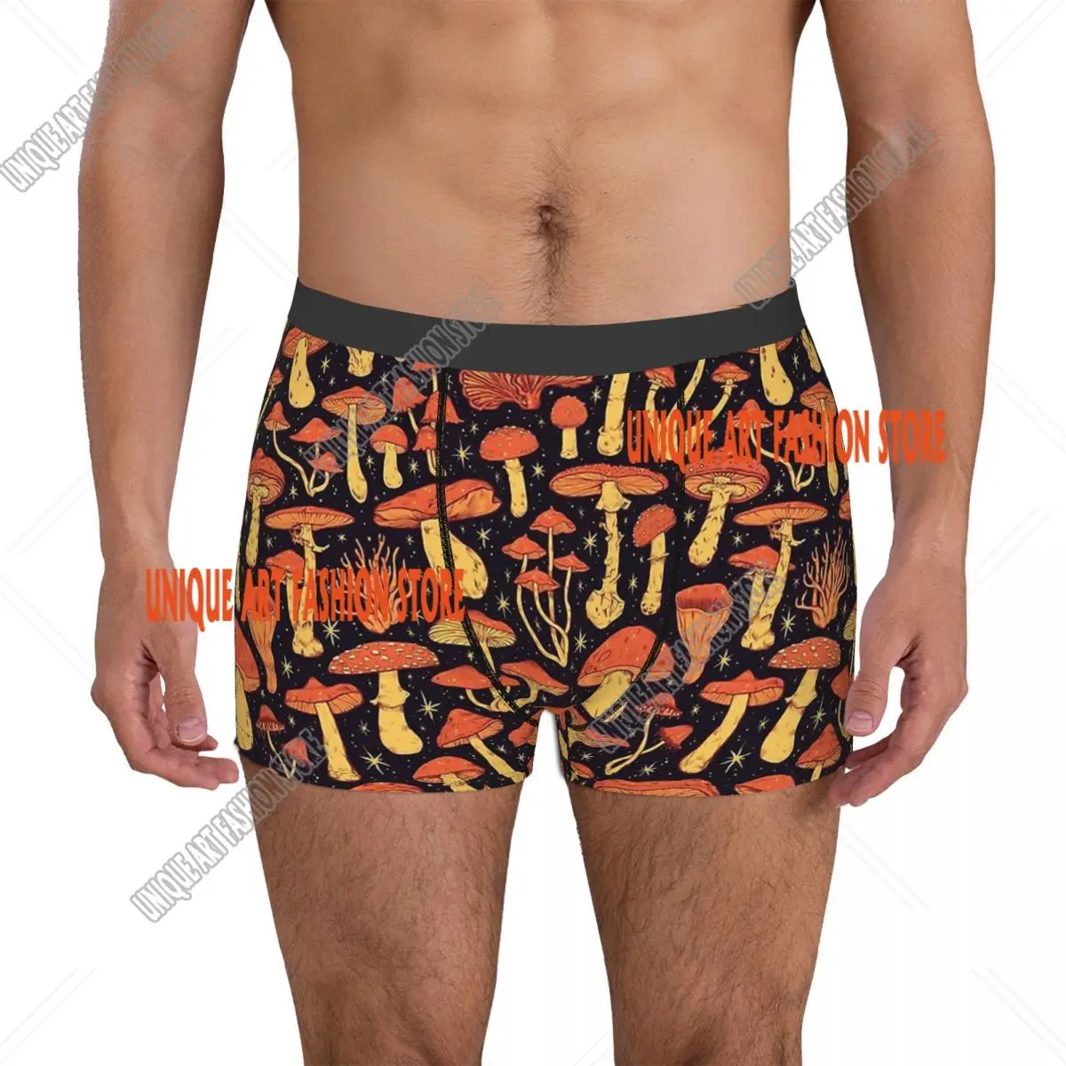 Deadly Mushrooms Orange On Black Mushroom Mushrooms Forest Underpants Cotton Panties Man Underwear Shorts Boxer Briefs