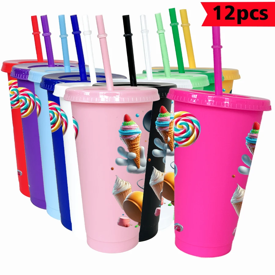 

12 pcs/pack Disney, Mickey Mouse, ice cream 26oz colorful plastic tumbler birthday party drinking utensils juice coffee cup