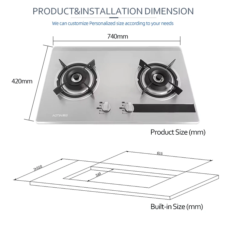 Прямые продажи с фабрики, хит продаж, газовая варочная панель мощностью 4,0 кВт, высококачественная газовая плита из нержавеющей стали с 2 конфорками для домашнего использования