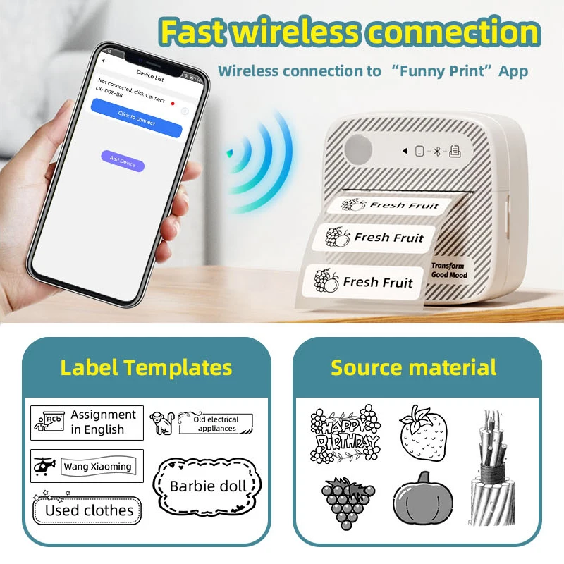 DOLEWA B3 Portable Mini Printers Wireless Bluetooth Inkless Sticker Maker Printer Tag Price Machine for Office School Kitchen