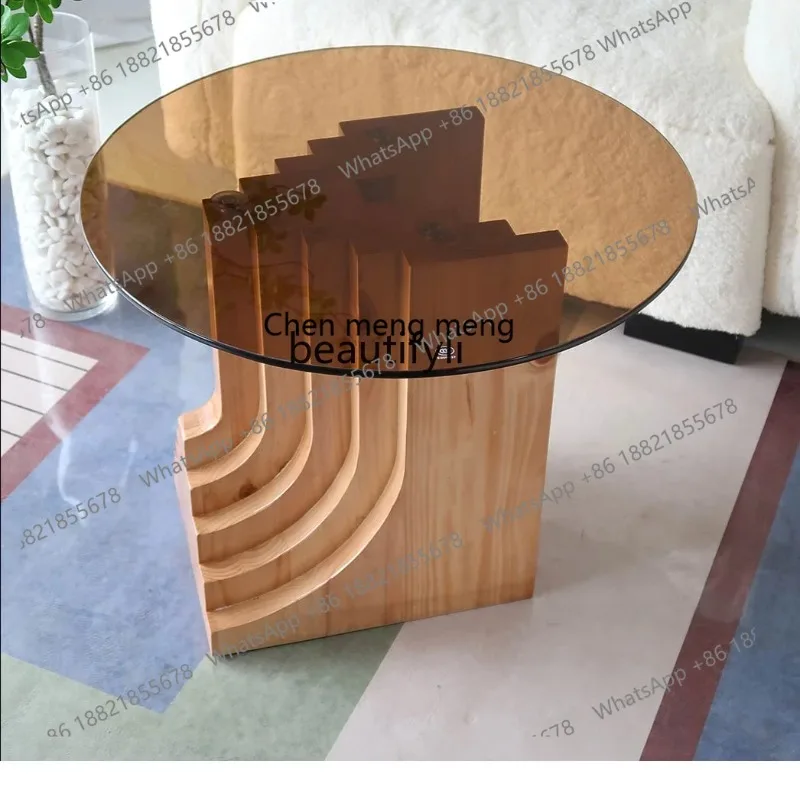 

cn8350 LHY zq Building a Sense of Sculpture Table Extreme Poverty Style Mid-Ancient Solid Wood Table French Tempered Glass Side