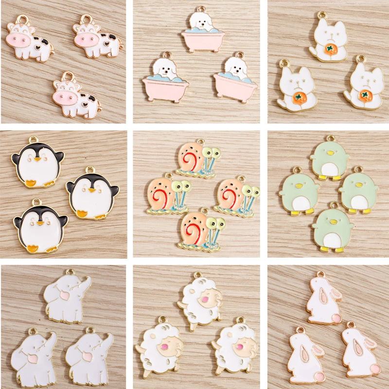 10pcs/lot Cartoon Enamel Animal Charms for Jewelry Making Rabbit Cat Dog Bear Charms Pendants for DIY Necklaces Earrings Gifts