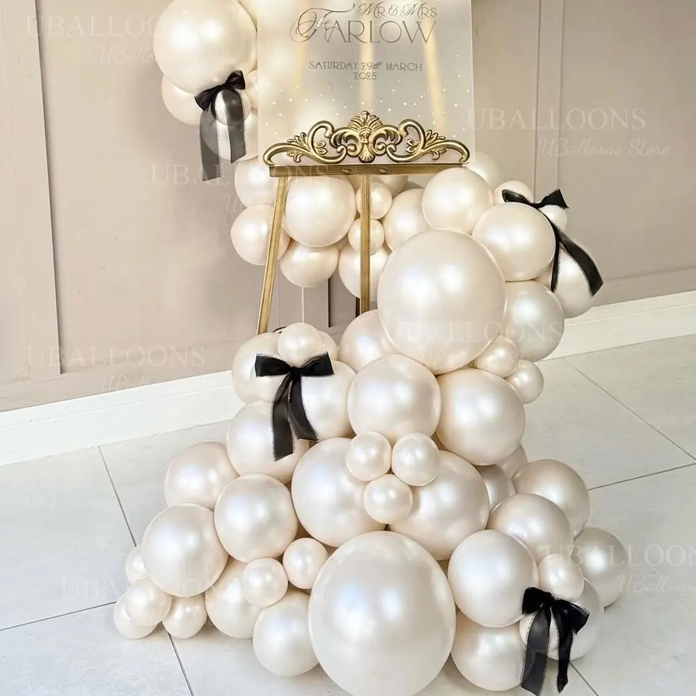 Doppelt gefüllte perlweiße Luftballons, 5/10/12/18 Zoll, doppellagige perlweiße Latexballons für Hochzeit, Geburtstag, Babyparty, Dezember – Detail 9