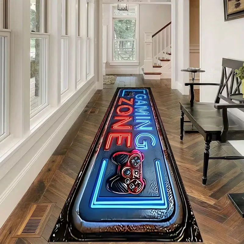 Game Zone Print Running Mat - Arcade Style Non-Slip Floor Carpet for Hallway Home Game Room Playroom Decoration Fashionable