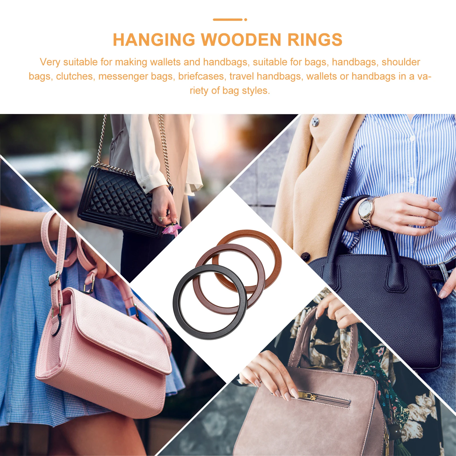 

3Pcs Wooden Bag Handles Natural Round DIY Handbag Circles Polished Decorative Rings for Craft Projects Handmade Accessories