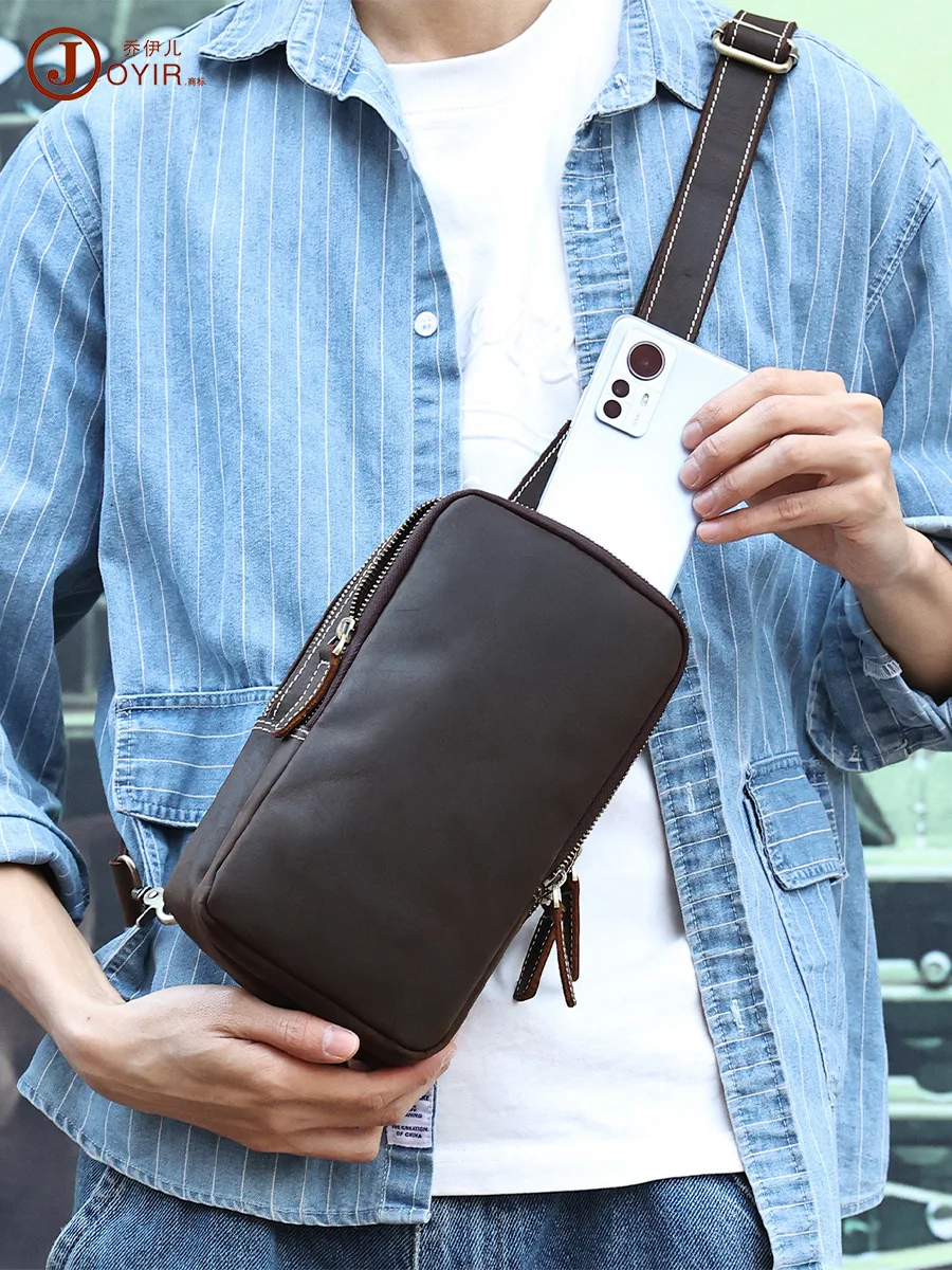 Vintage Luxury Men\'s Sling Chest Bag Genuine Leather Male Shoulder Bags Multifunction Boys Fanny Pack Outdoor Sport Daypack크로스백