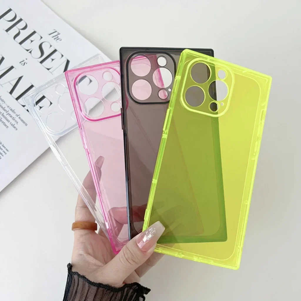 Simplicity Transparent Solid Color Series Rectangle Phone Cover Case for iPhone 16 15 14 13 12 11 Pro Max Plus